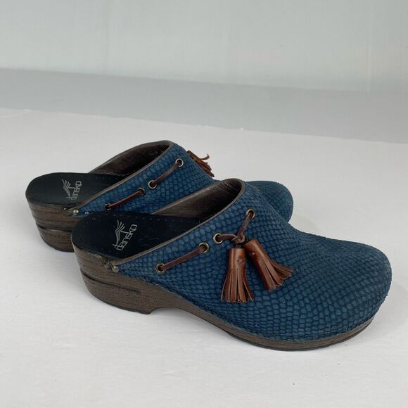 Dansko Womens Blue Nubuck Leather Mules Slip On Shoes Size 37/6.5-7 Clog - Picture 11 of 13